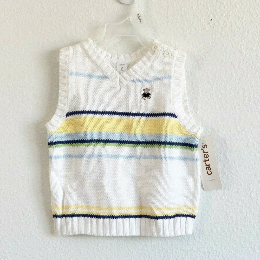 NWT Carter's 6 M V-neck Sweater Vest White Stripes